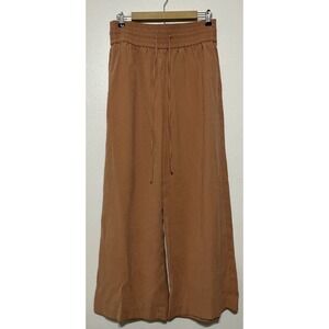 Open Edit Drawstring Wide Leg Pants Women Brown Lightweight Boho Minimalist